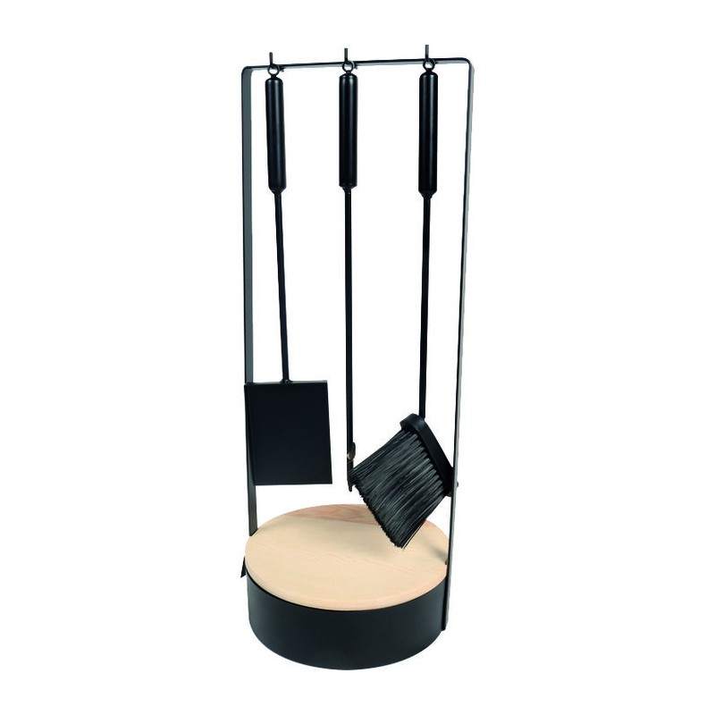 Serviteur 4 pièces métal noir bois