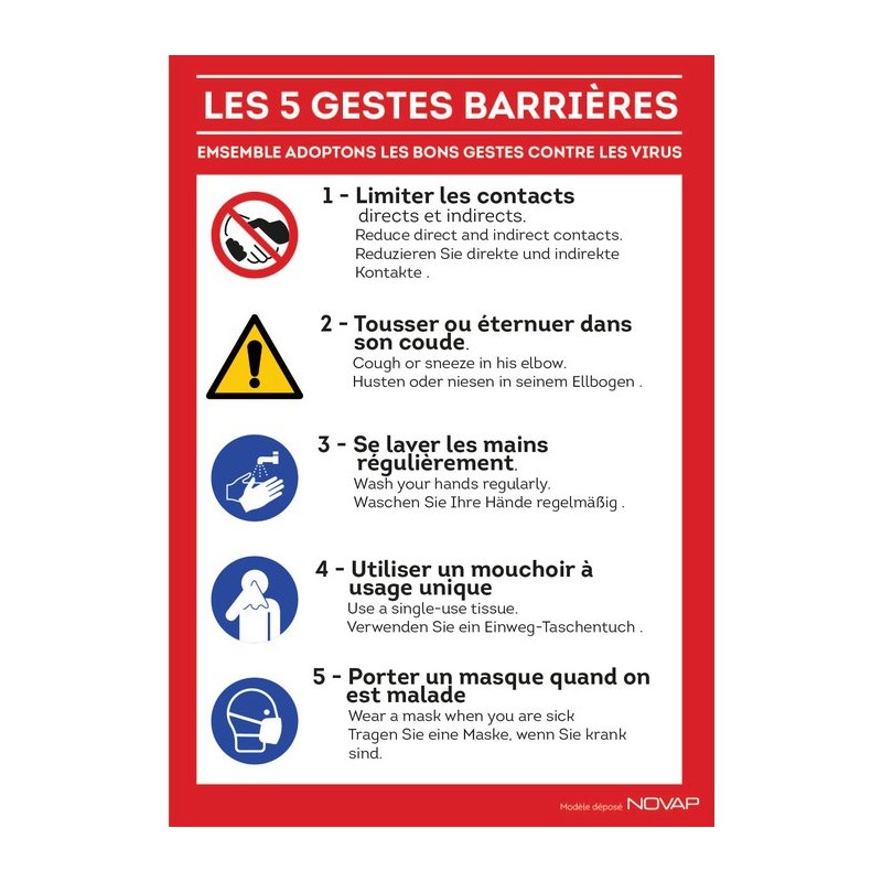 Panneau Les gestes barrières - Rigide