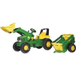 TRACTEUR A PEDALES JOHN DEERE AVEC CHARGEUR ET REMORQUE ROLLY TOYS - Rolly Toys