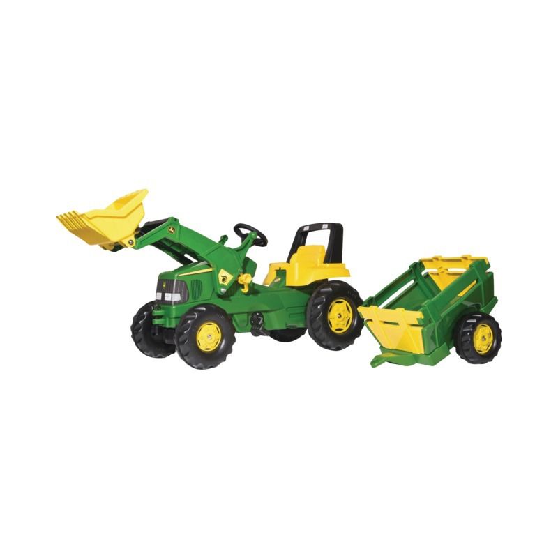 TRACTEUR A PEDALES JOHN DEERE AVEC CHARGEUR ET REMORQUE ROLLY TOYS - Rolly Toys