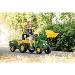 TRACTEUR A PEDALES JOHN DEERE AVEC CHARGEUR ET REMORQUE ROLLY TOYS - Rolly Toys