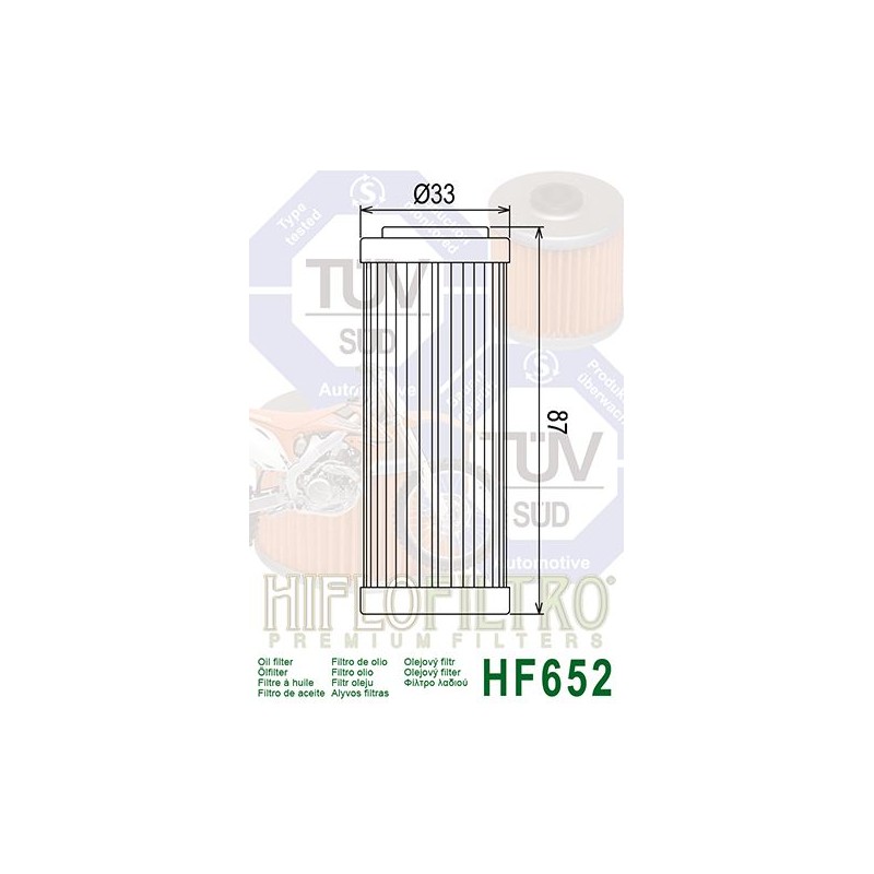 FILTRE A HUILE HF652SX-F450 '07-08 SX-F505 '08