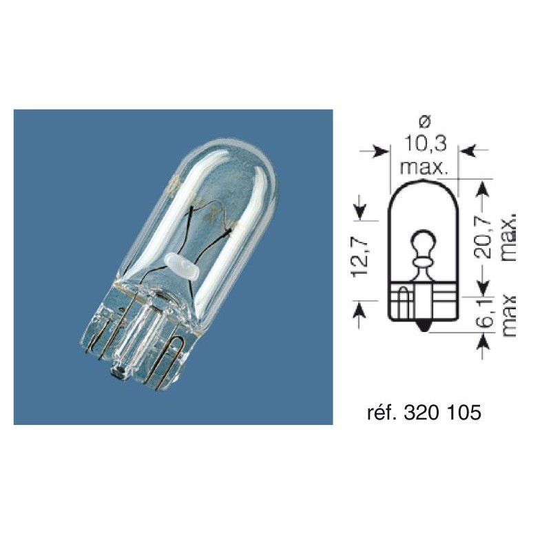 10 AMPOULES 12V-5WBOITE 10 TEMOINS CULOT VE CULOT W2 1X9 5D