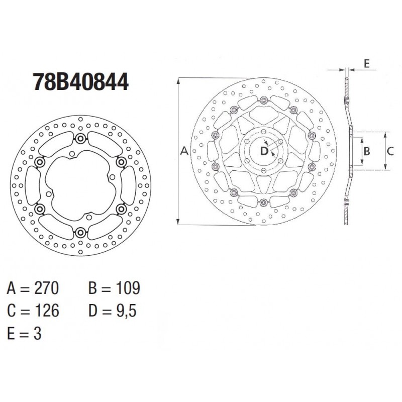 DISQUE AV.BREMBO 78B40844KX250F KX450F 16 SEMI FLOTTANT